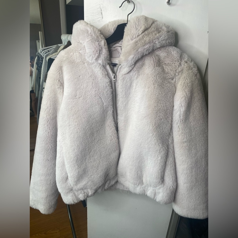 Fake fur zip up coat with hood